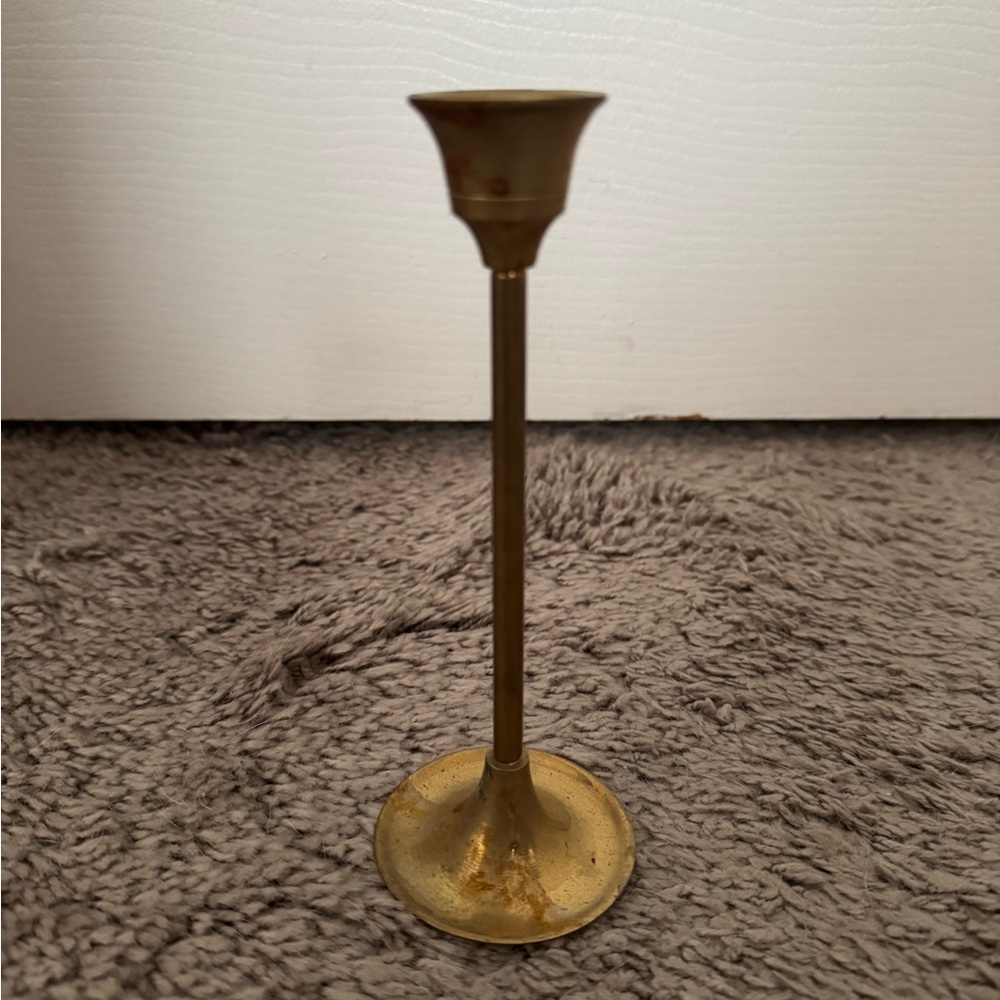 Vintage Solid Brass Thin Candlestick Holder— Made in India